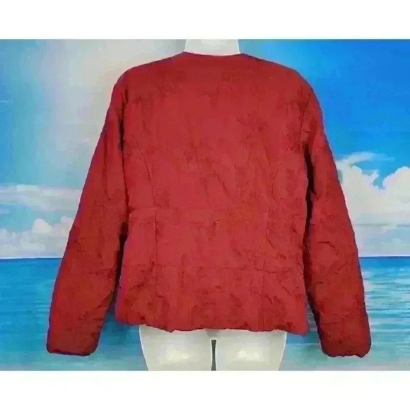 COLDWATER CREEK Woman's CRANBERRY RED cardigan Jacket QUILT Coat Fitted size 10 - Picture 5 of 6